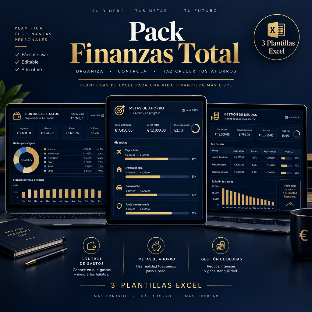 Pack Finanzas Total — 3 Plantillas Excel