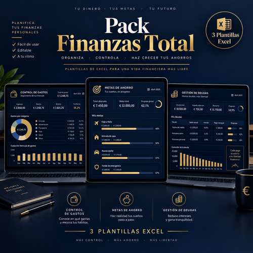Pack Finanzas Total — 3 Plantillas Excel